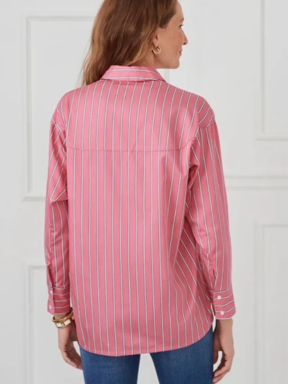 J. McLaughlin Coral and White Striped Shirt-XS cotton NWOT